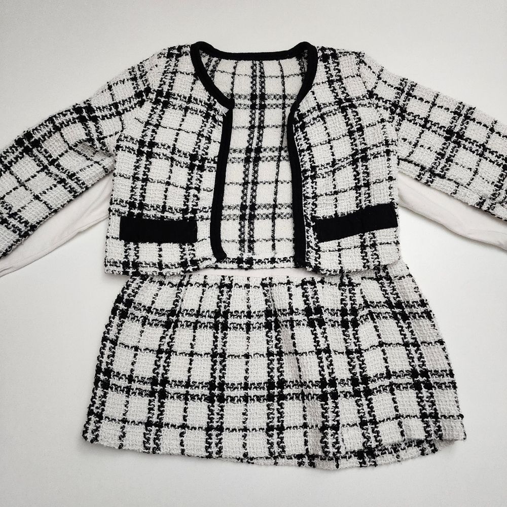 Girls Knitted Black & White Blouse & Cardigan Jacket Size 6-7